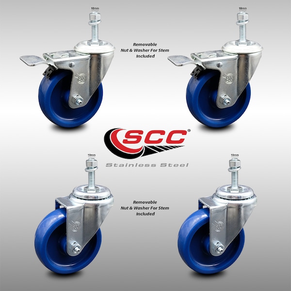 Service Caster 4 Inch SS Solid Poly 10mm Threaded Stem Caster Total Lock Brake SCC, 2PK SCC-SSTSTTL20S414-SPUS-M1015-2-S-2 - main